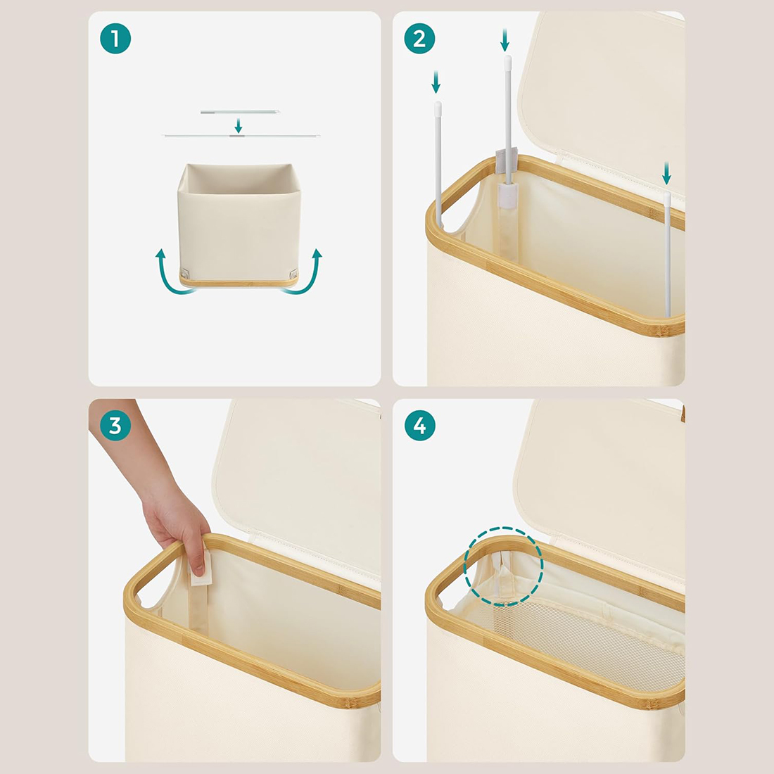 Składany kosz na pranie Spacetronik SFFL0011_V3 biały kremowy łatwy montaż