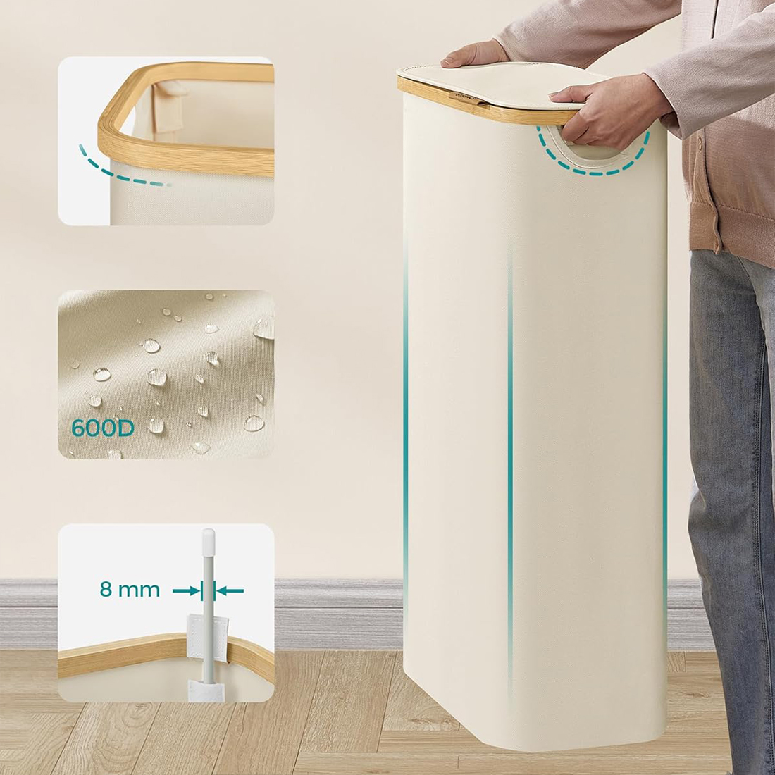 Materiał Oxford 600D kosz na pranie Spacetronik SFFL0011_V3 biały kremowy