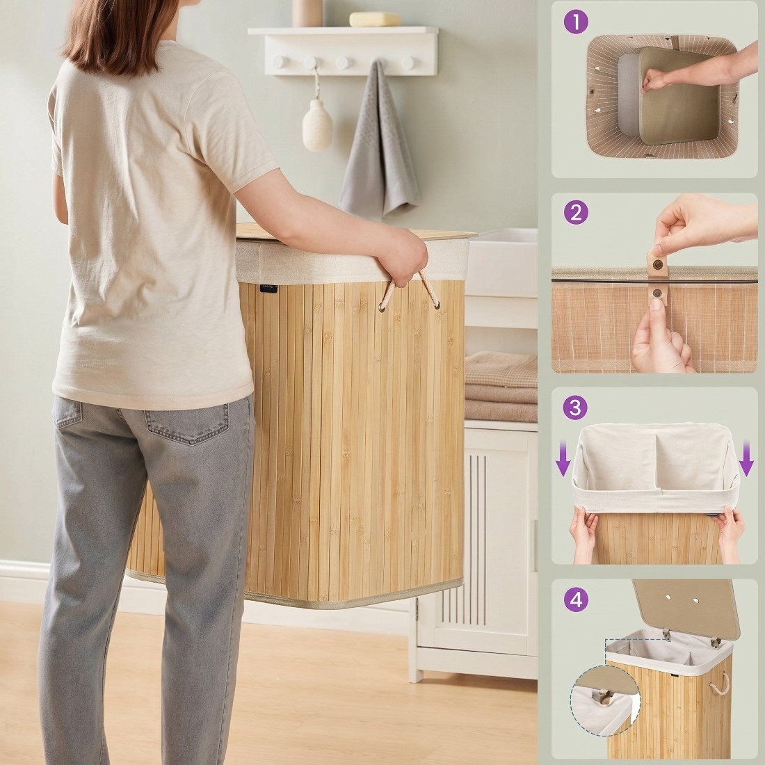 Ergonomiczne przenoszenie materiałowego worka z praniem