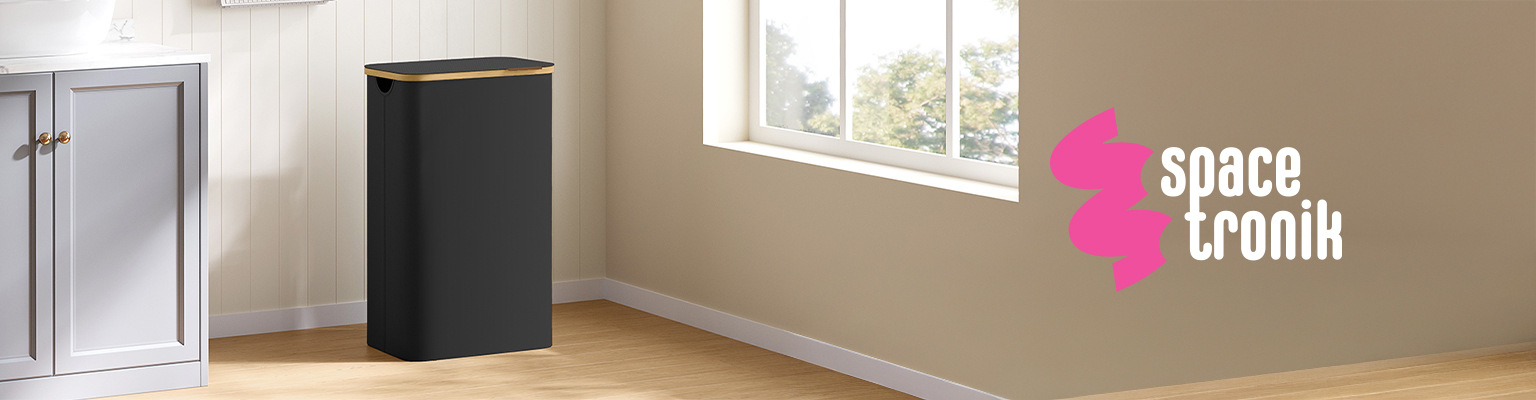 Składany kosz na pranie Spacetronik SFFL0012_V1 czarny 90 litrów z pokrywą bambusową