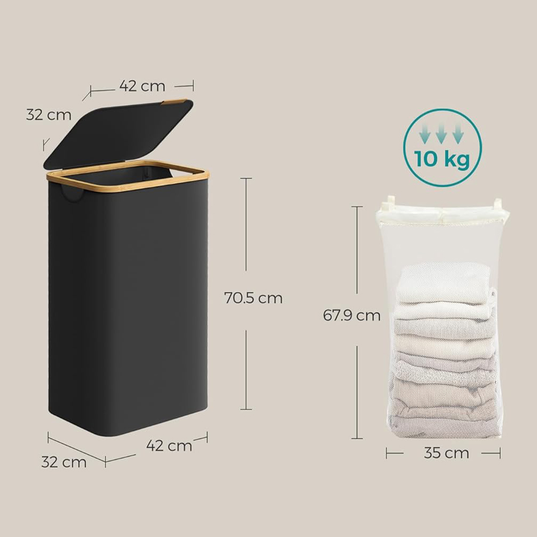 Wymiary kosza na pranie Spacetronik SFFL0012_V1 42x32x70,5 cm