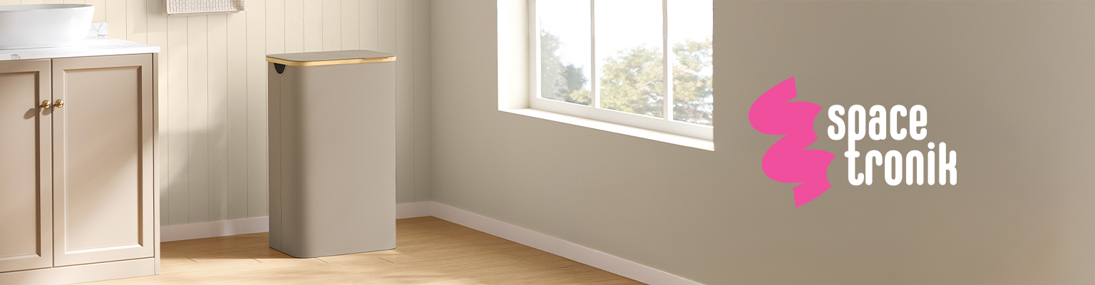 Składany kosz na pranie Spacetronik SFFL0012_V2 beżowy 90 litrów z pokrywą bambusową