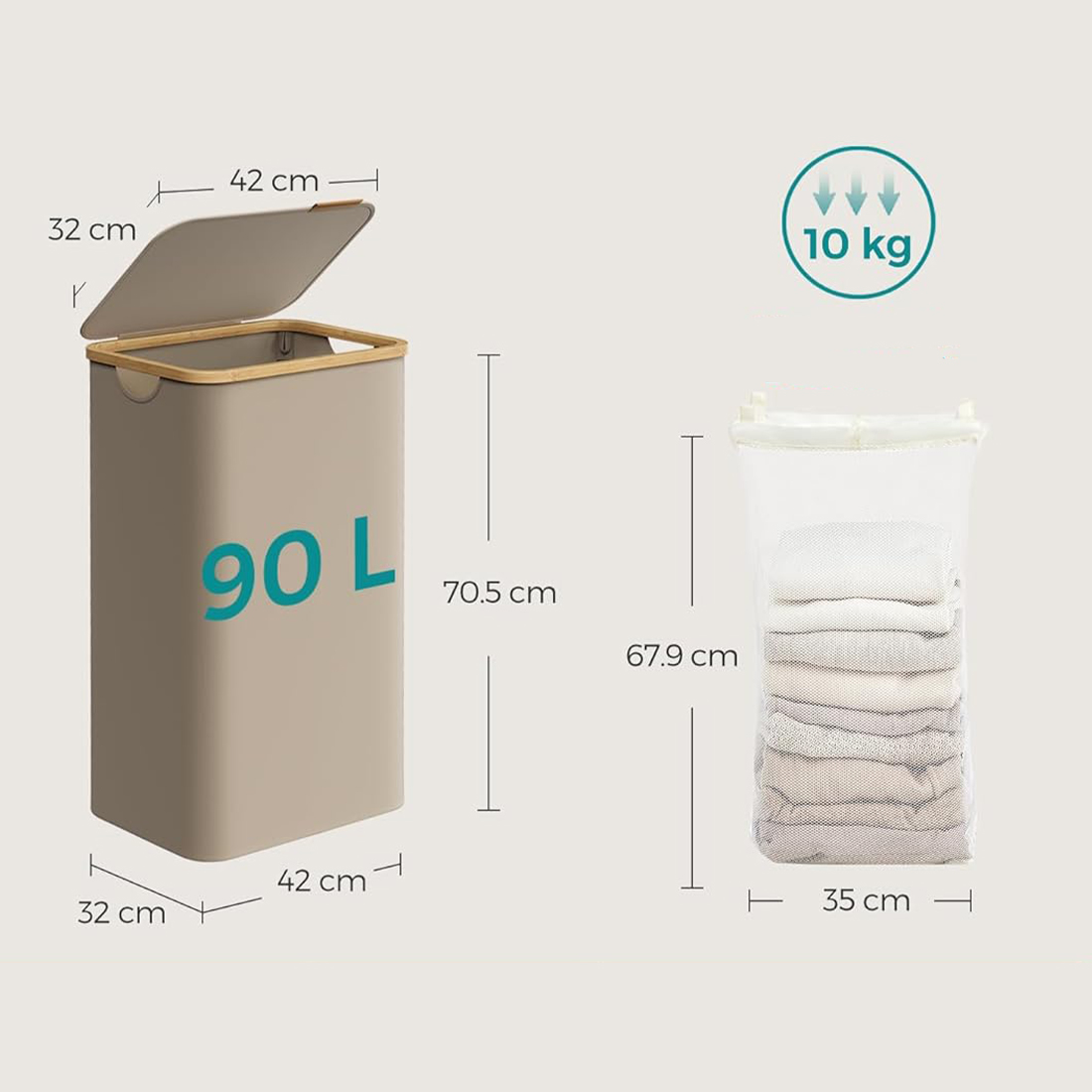 Wymiary kosza na pranie Spacetronik SFFL0012_V2 beżowy 42x32x70,5 cm