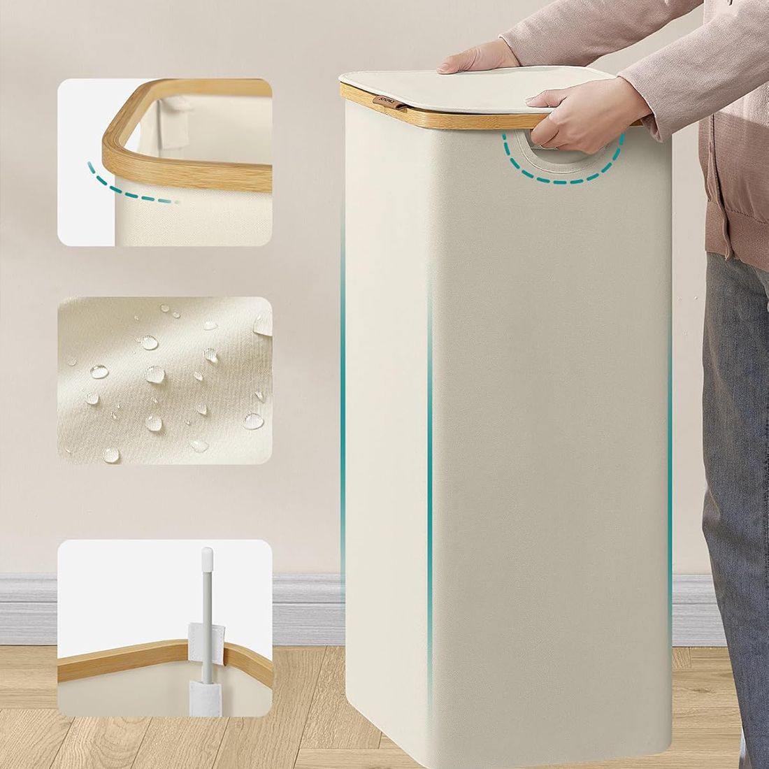 Materiał Oxford 600D kosz na pranie Spacetronik SFFL0012_V3 kremowy biały