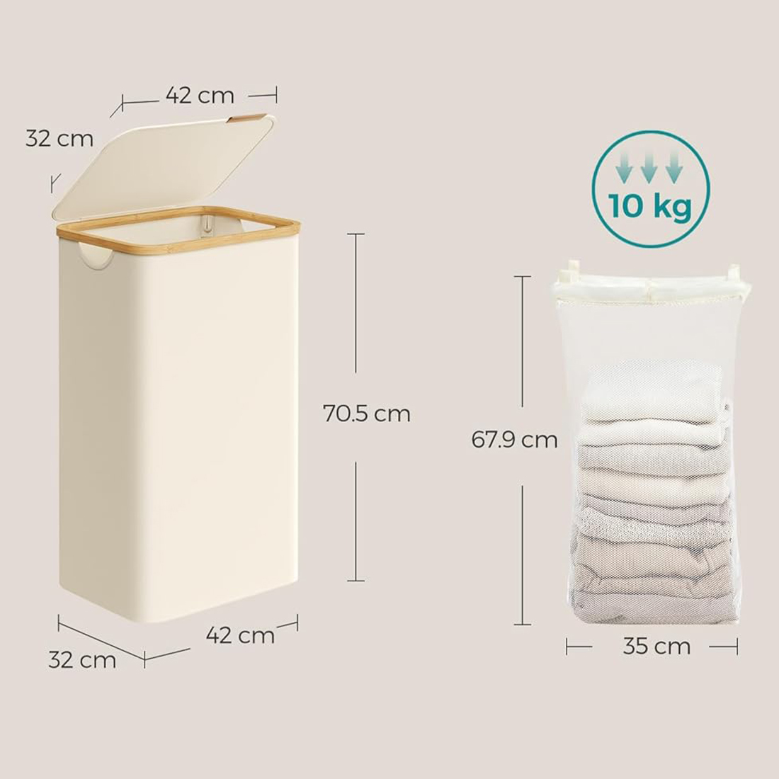 Wymiary kosza na pranie Spacetronik SFFL0012_V3 kremowy biały 42x32x70,5 cm