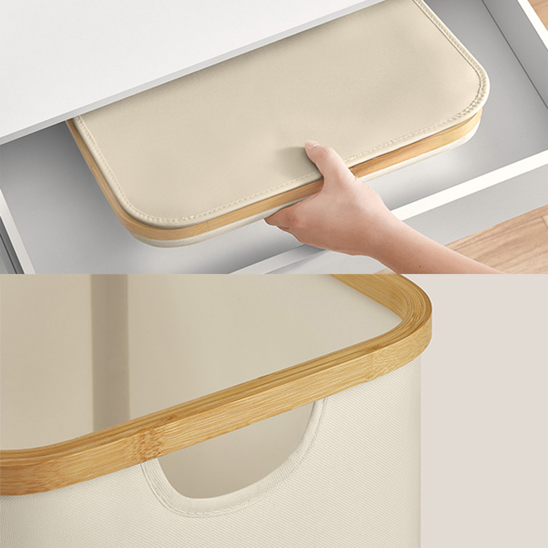 Składany kosz na pranie Spacetronik SFFL0012_V3 kremowy biały łatwy montaż