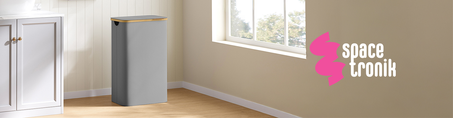 Składany kosz na pranie Spacetronik SFFL0012_V4 szary 90 litrów z pokrywą bambusową