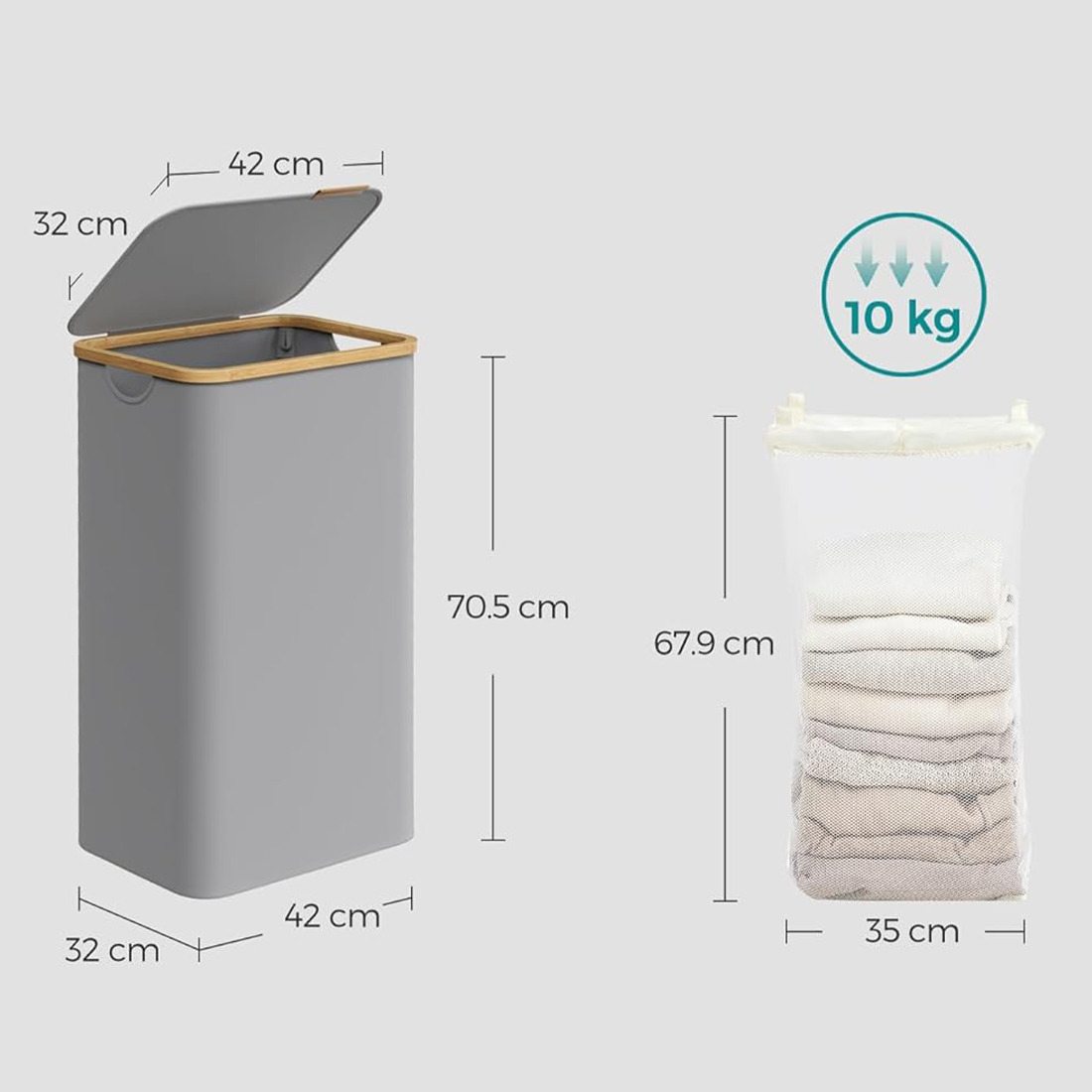 Wymiary kosza na pranie Spacetronik SFFL0012_V4 szary 42x32x70,5 cm