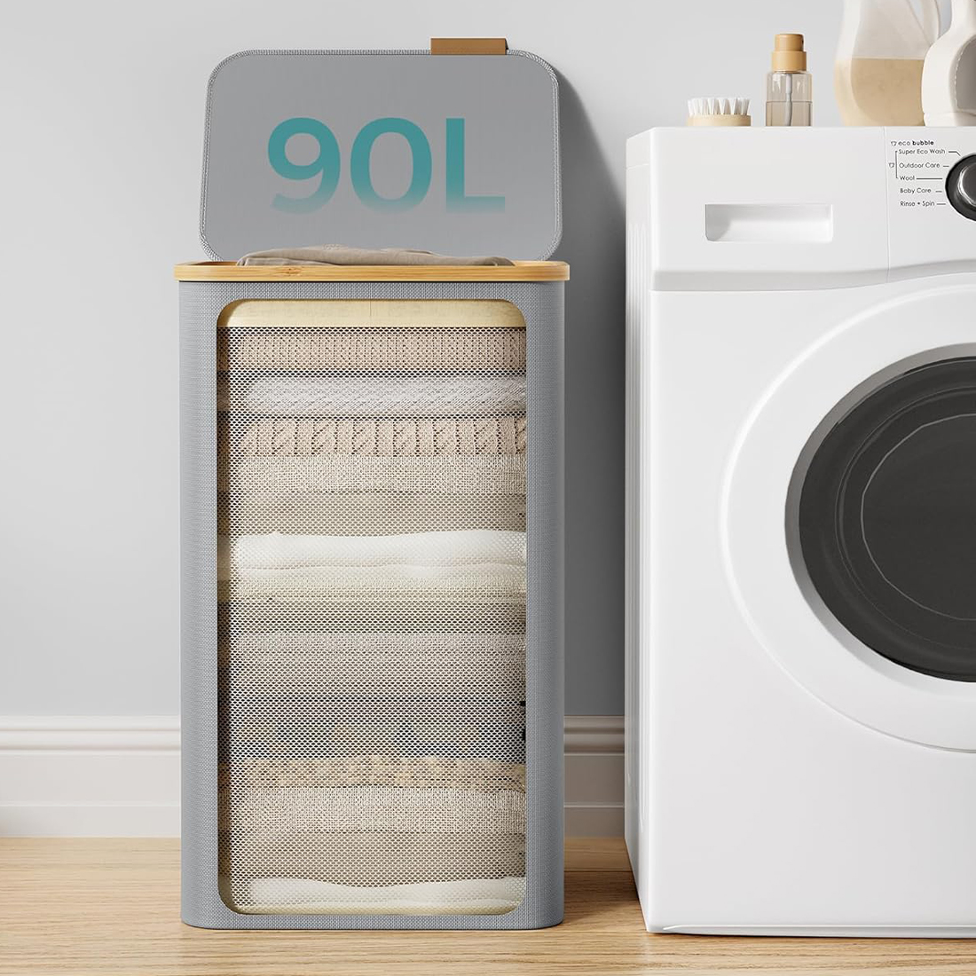 Pojemny kosz na pranie 90L Spacetronik SFFL0012_V4 szary do łazienki