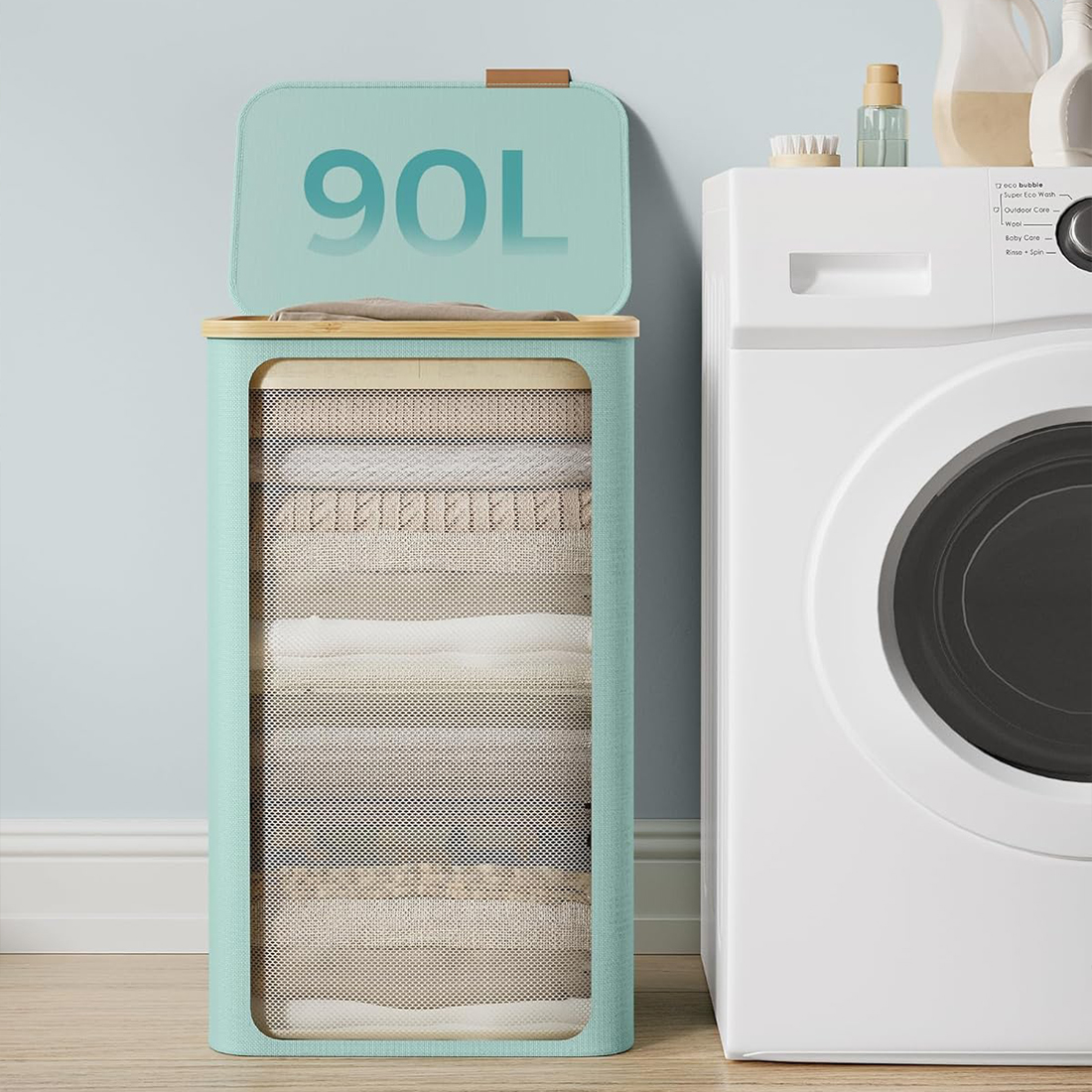 Pojemny kosz na pranie 90L Spacetronik SFFL0012_V5 miętowy do łazienki