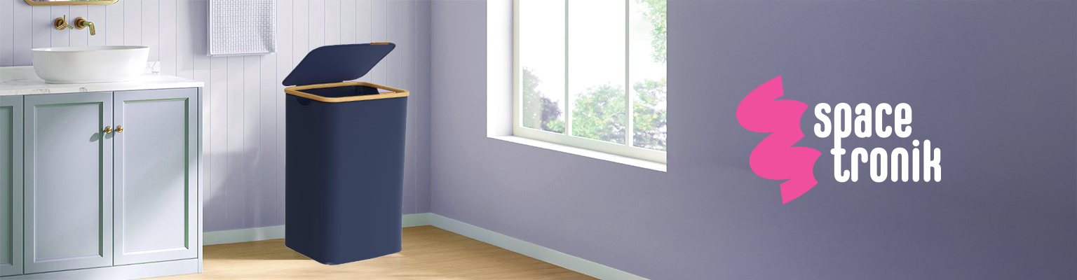 Składany kosz na pranie Spacetronik SFFL0012_V6 granatowy 90 litrów z pokrywą bambusową