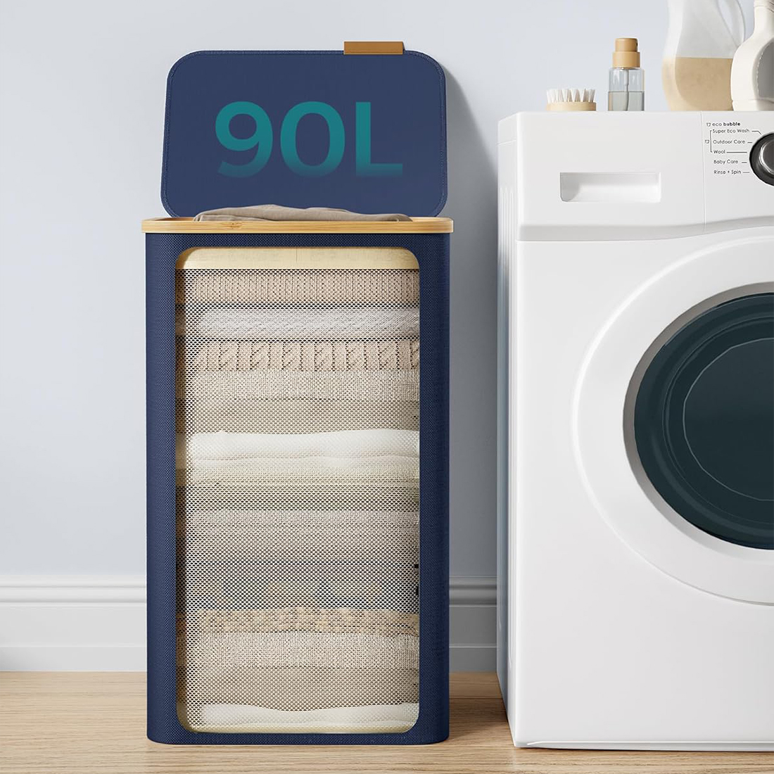 Pojemny kosz na pranie 90L Spacetronik SFFL0012_V6 granatowy do łazienki