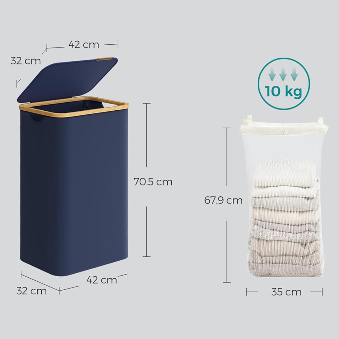 Wymiary kosza na pranie Spacetronik SFFL0012_V6 granatowy 42x32x70,5 cm