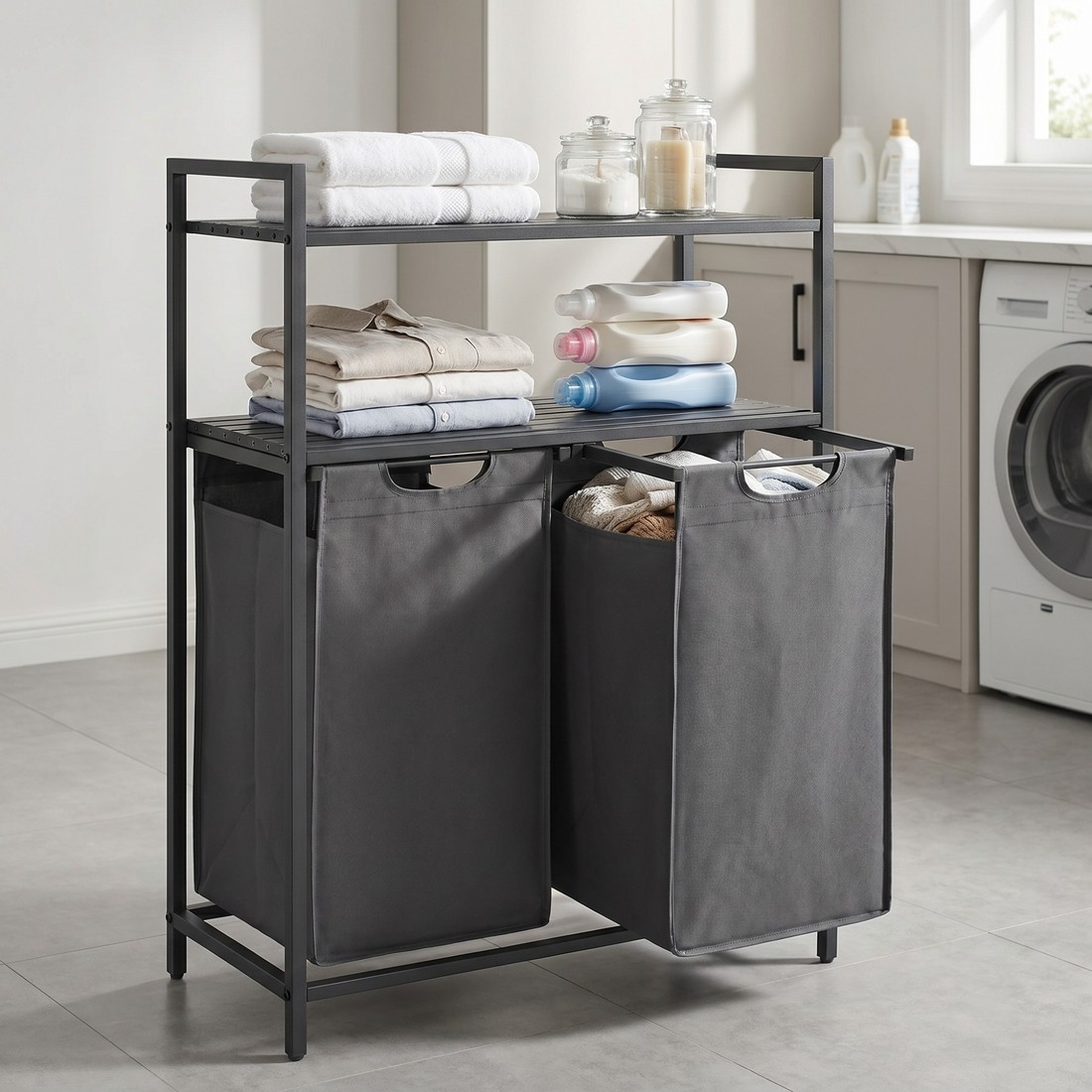 Badezimmerregal mit doppeltem Wäschekorb Spacetronik SFFL0055_V4 Loft 92l