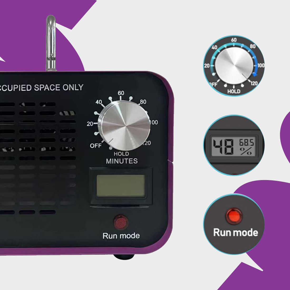 Spacetronik SP-O10 ozonator z timerem, generator ozonu hold, regulacja czasu ozonowania, kontrola pracy ozonatora, profesjonalny ozonator, ozonator do pomieszczeń, generator ozonu z pokrętłem