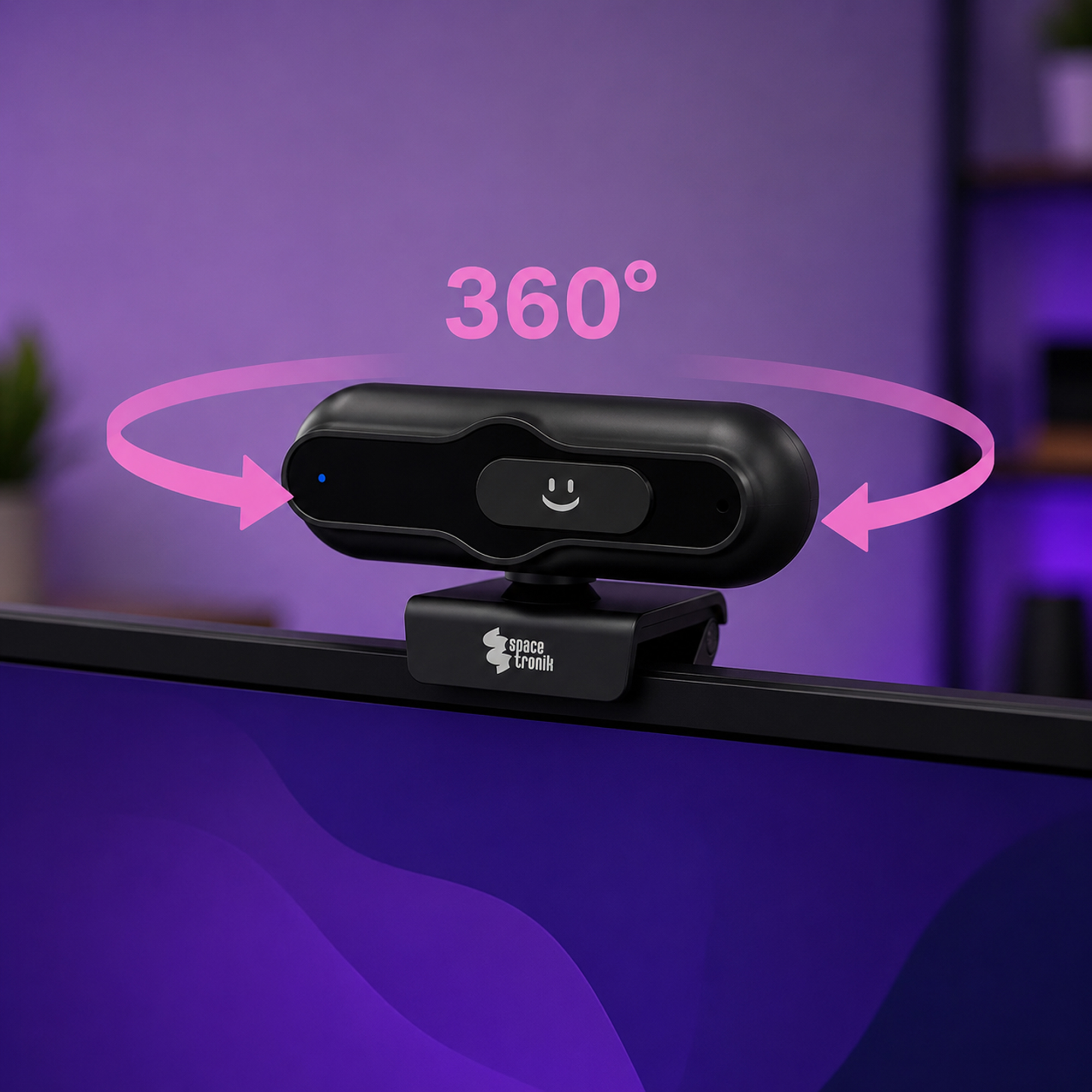 Kamera internetowa Spacetronik WCAM13 z ręcznym obrotem 360 stopni zamontowana na monitorze