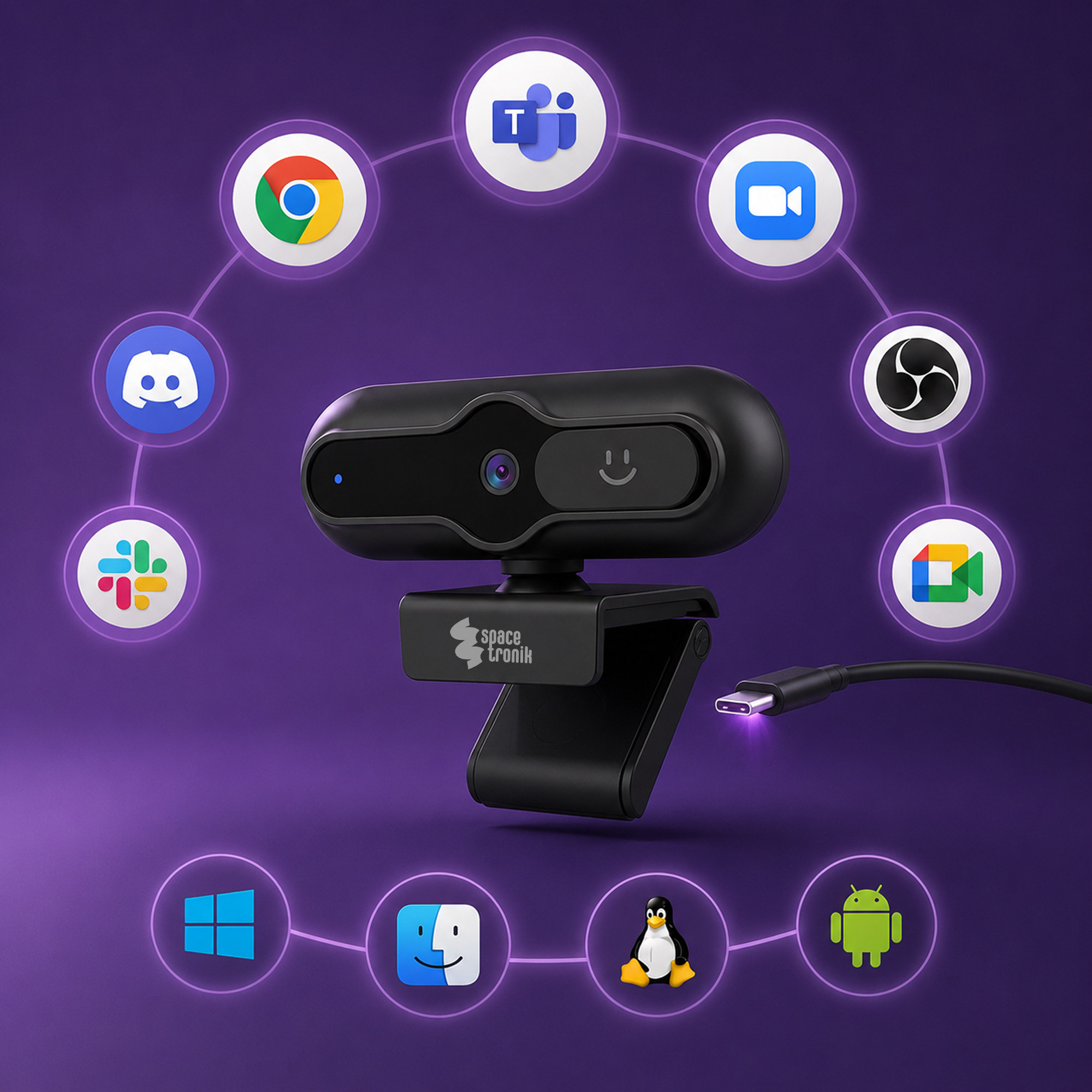 Kamera Spacetronik WCAM13 kompatybilna z Windows macOS Linux Android Zoom Teams i OBS Studio