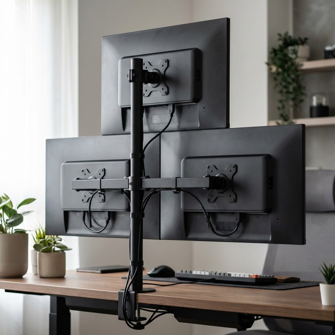 Stalowy uchwyt biurkowy na 3 monitory Spacetronik SPA132