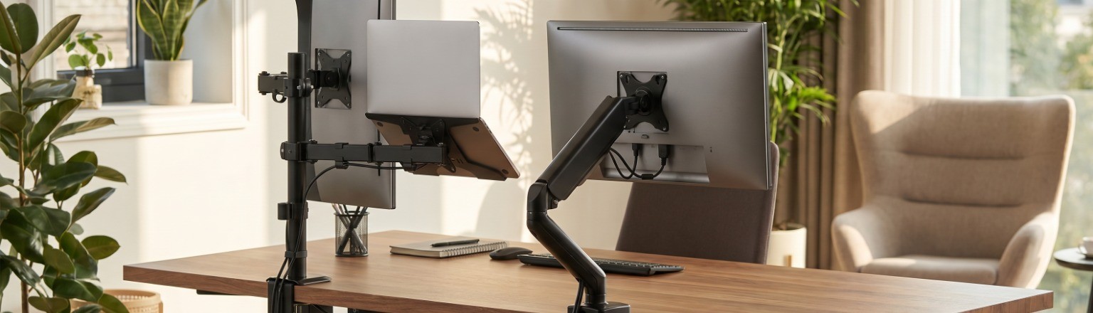 Zestaw uchwytów biurkowych na monitor i laptop Spacetronik SPAG110_SPA121_SET