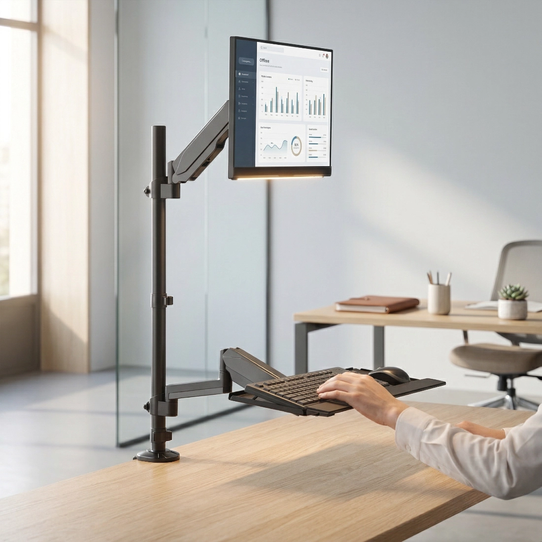 Ergonomiczna półka na klawiaturę i system zarządzania kablami w stacji roboczej Spacetronik SPAG210