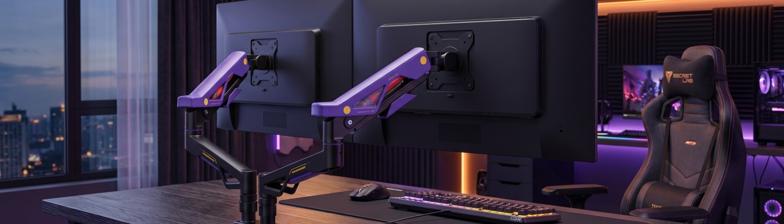 Podwójne ramię do ciężkich monitorów ultrawide Spacetronik SPAH322 z portami USB