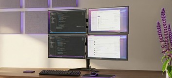 Wolnostojący poczwórny stojak na monitor Spacetronik SPAT140 na biurku