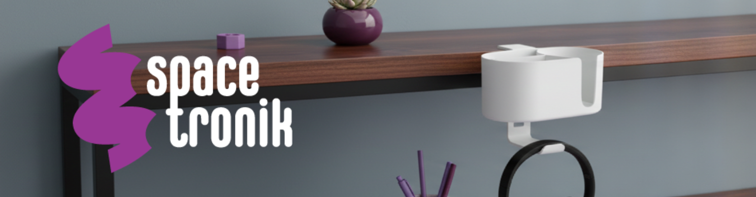 boczny organizer do biurka SPB028W biały na zacisk uchwyt na kubek stal ABS haczyki na słuchawki