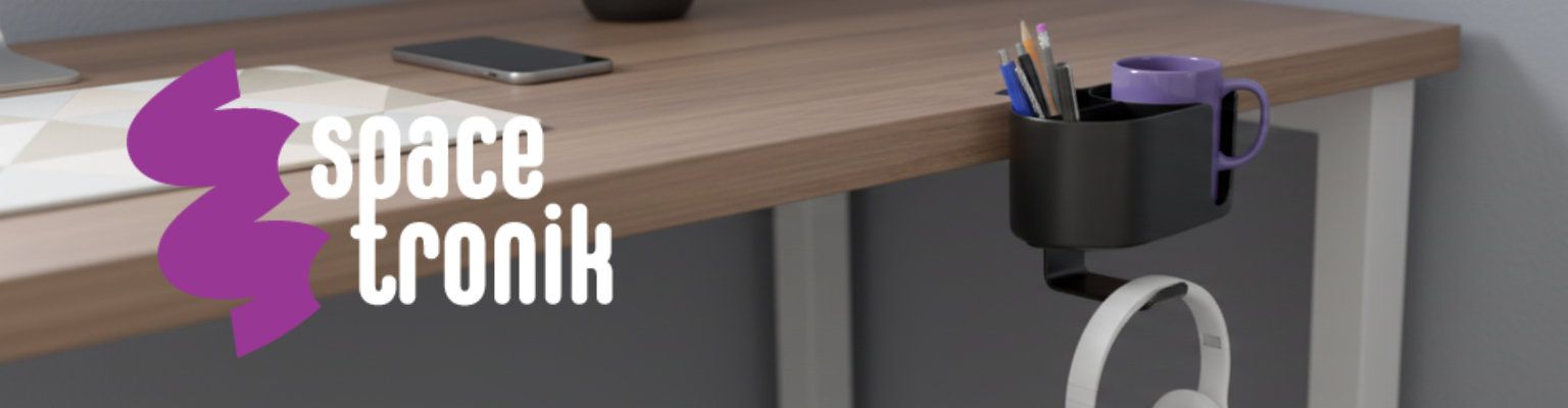 boczny organizer do biurka SPB028B czarny na zacisk uchwyt na kubek stal ABS haczyki na słuchawki