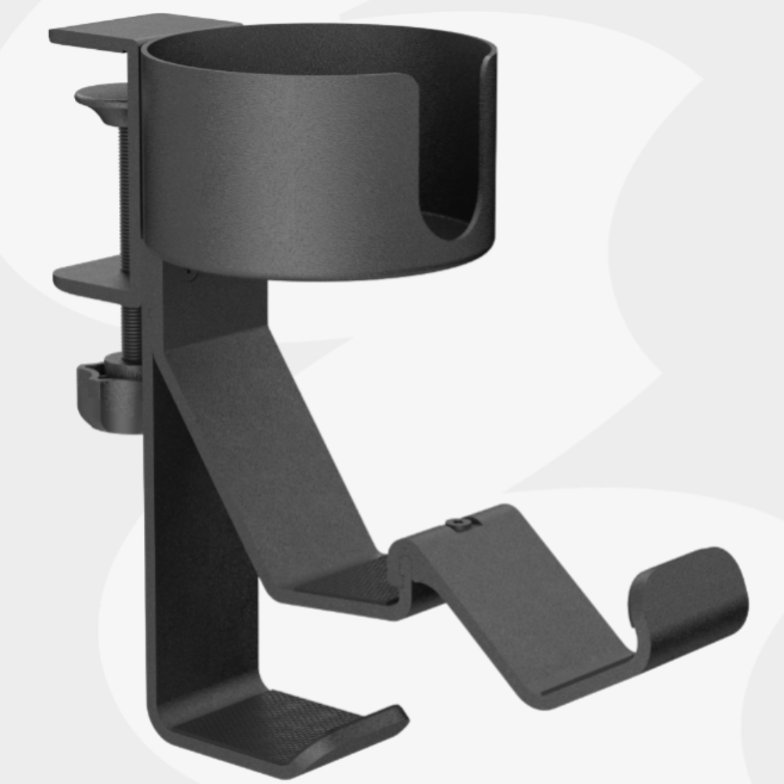boczny organizer do biurka SPB029B czarny uchwyt na kubek haczyki na słuchawki montaż na zacisk