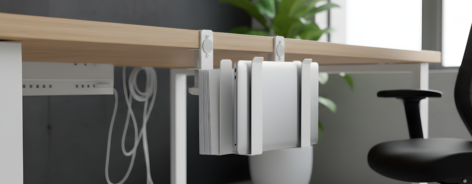 boczny organizer do biurka SPB146W biały na zacisk – dodatkowe miejsce obok blatu