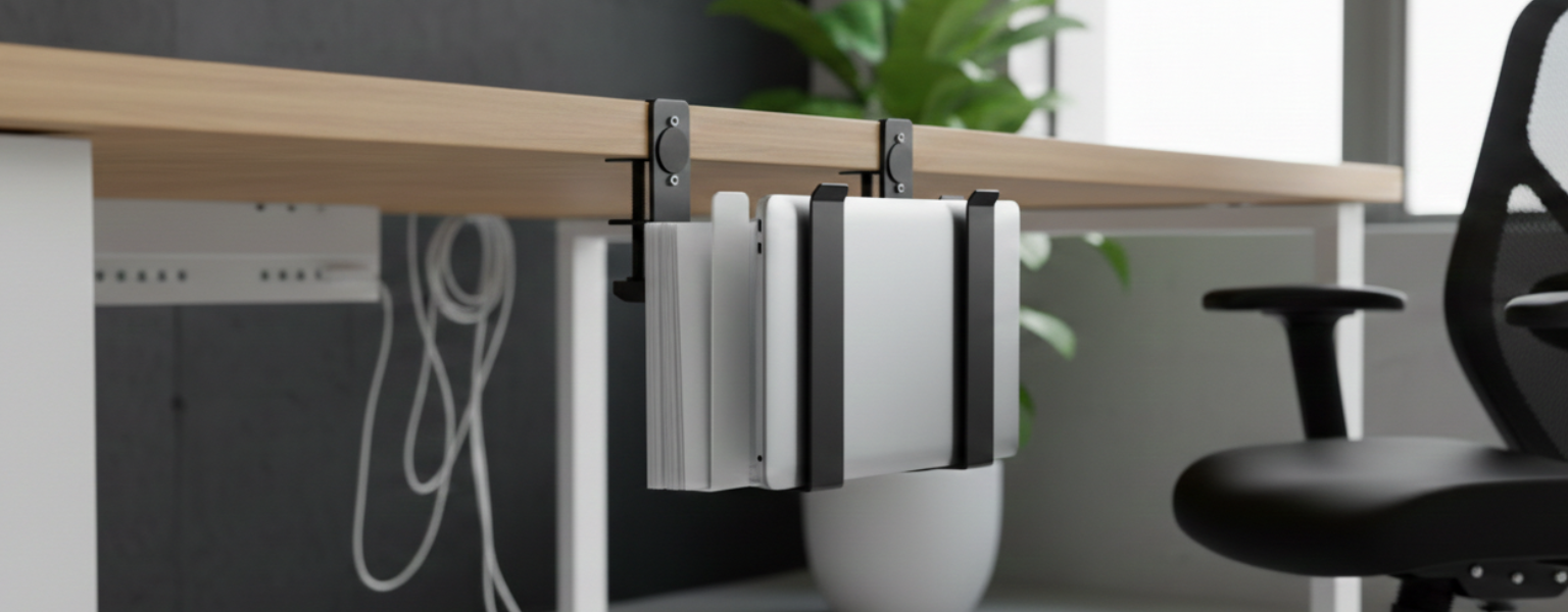 boczny organizer do biurka SPB146B czarny na zacisk – dodatkowe miejsce obok blatu