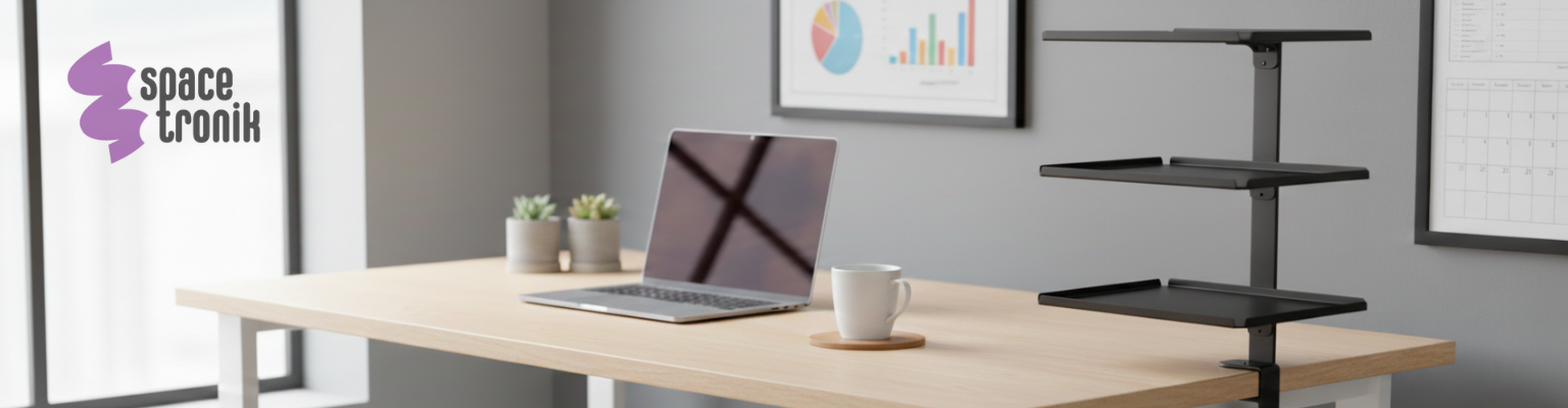 boczny organizer do biurka SPB147B czarny na zacisk półki stal montaż dwukierunkowy 28x17.5x45