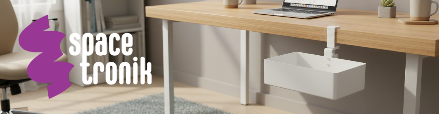 boczny organizer do biurka SPB148W biały na zacisk 25x17x15 stal półka na laptopa książki