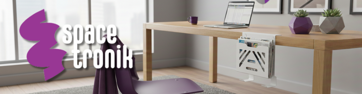 boczny organizer do biurka SPB165W biały na zacisk 25x25x9 stal haczyki na słuchawki