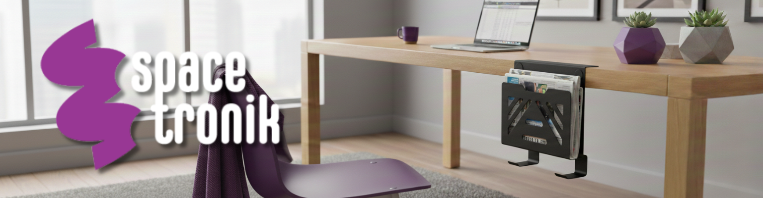 boczny organizer do biurka SPB165B czarny na zacisk 25x25x9 stal haczyki na słuchawki