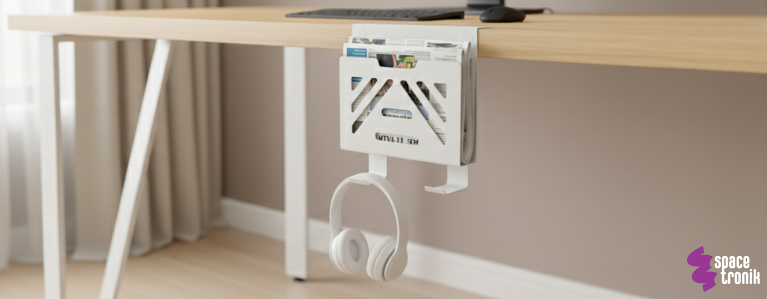 boczny organizer do biurka SPB165W biały na zacisk – porządek na stanowisku