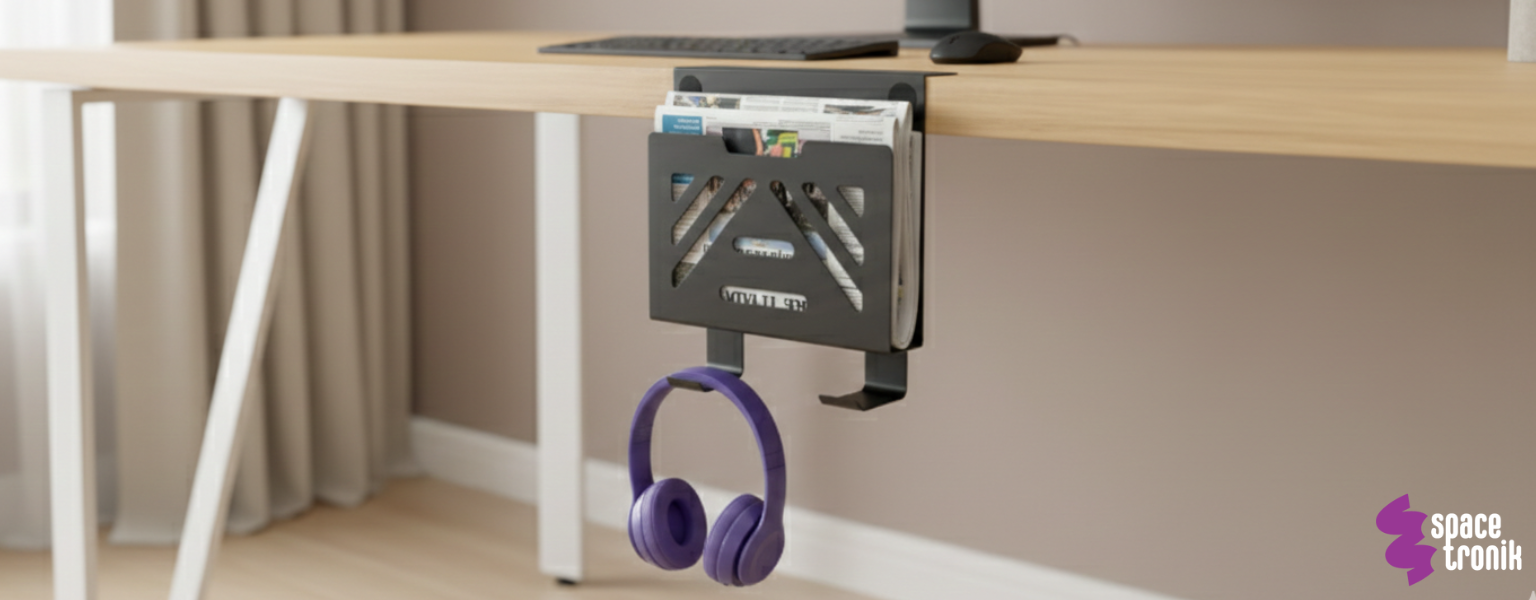 boczny organizer do biurka SPB165B czarny na zacisk – porządek na stanowisku