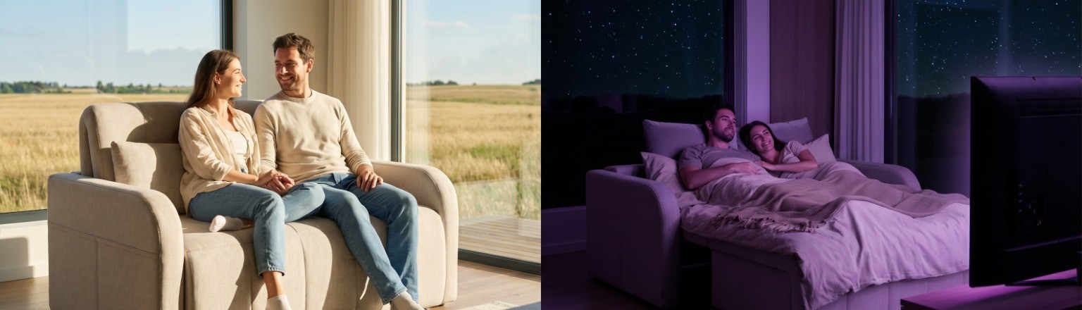 Elektrický rozkladací gauč Power Sleeper Sofa SPC-FLAX-20_13_V1 s diaľkovým ovládačom vo farbe Greige Latte