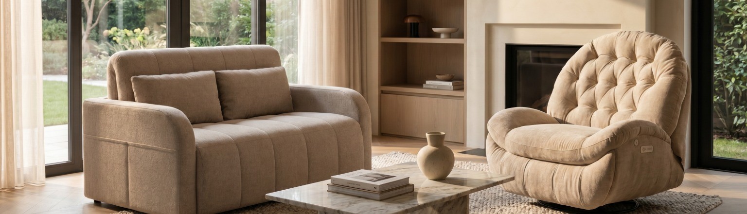 Elektryczny zestaw wypoczynkowy Spacetronik sofa i fotel relaksacyjny
