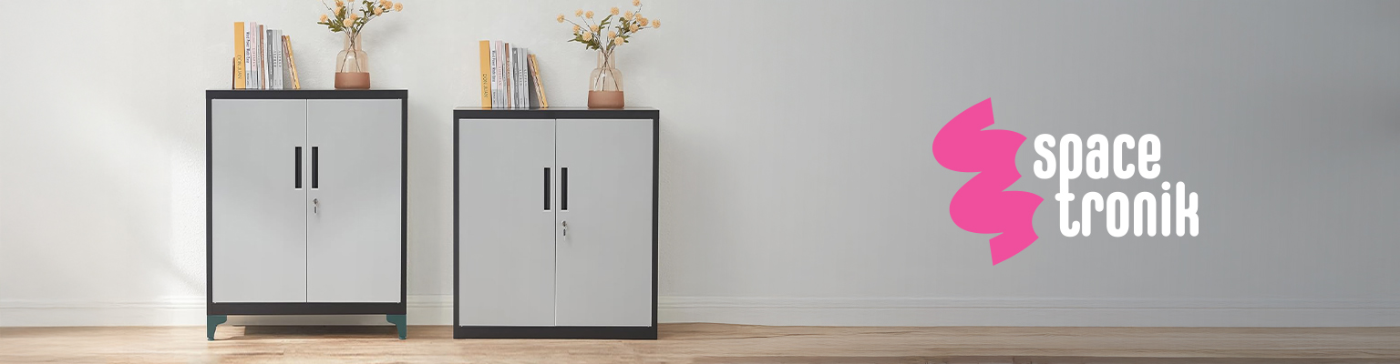Metalowa szafka zamykana Spacetronik SPC160BS srebrno-czarna do biura i domu z regulowanymi półkami