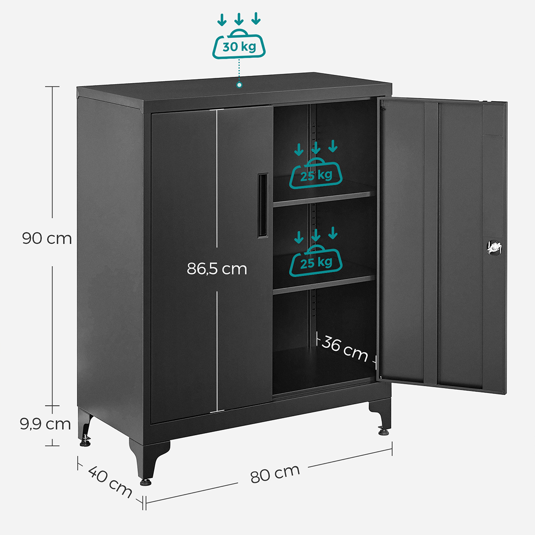 Wymiary metalowej szafki Spacetronik SPC160BS 40 x 80 x 90 cm
