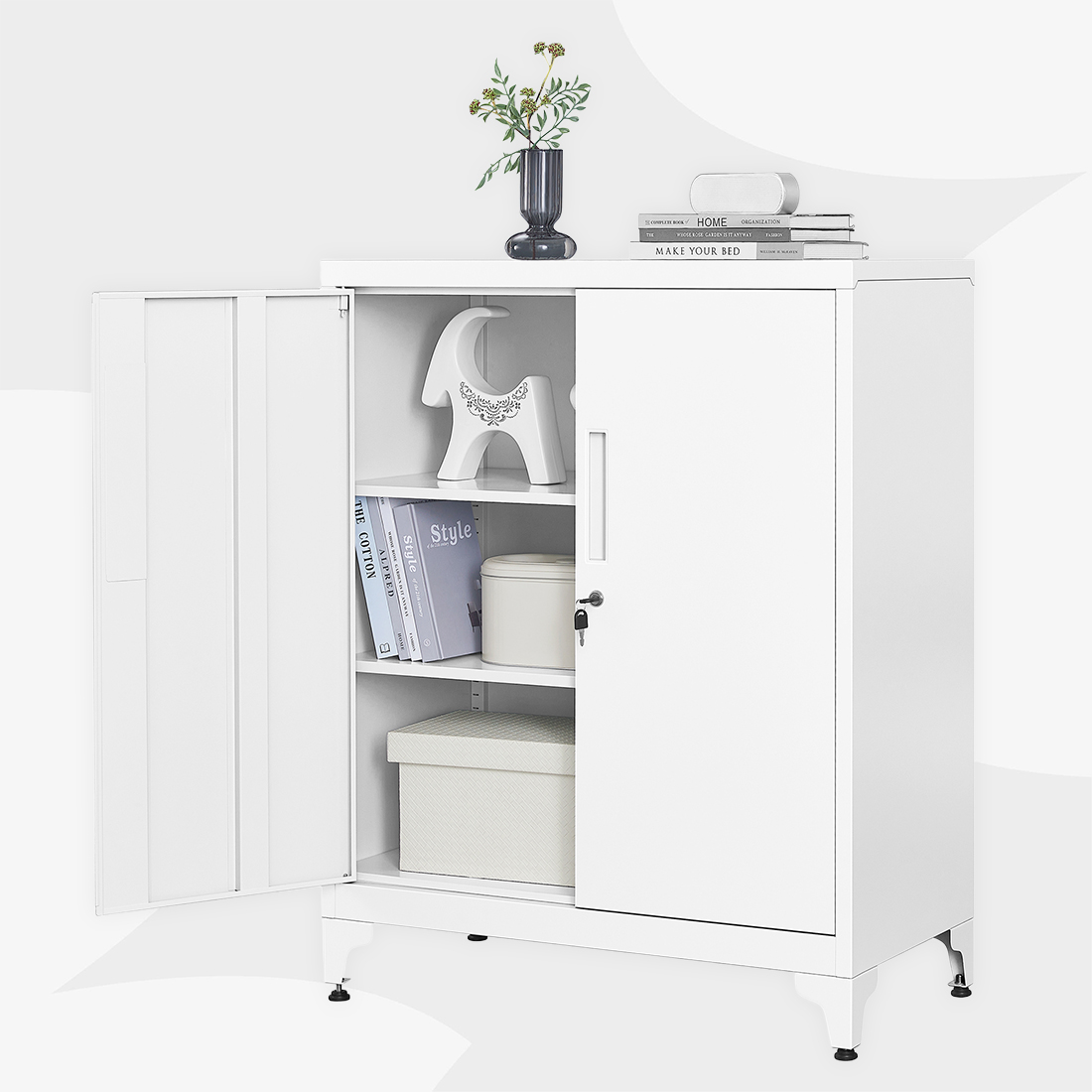 Regulowane półki metalowej szafki Spacetronik SPC160W biała