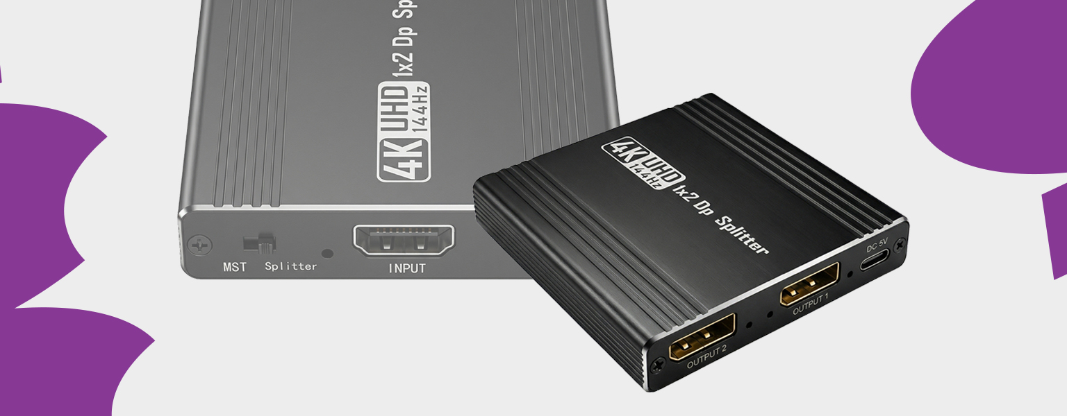 displayport splitter 1x2, splitter dp 4k 144hz, displayport mst splitter, dp splitter z audio, splitter displayport 1.4, rozdzielacz displayport 4k, dp splitter dwa monitory, splitter displayport hdcp