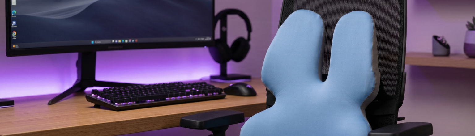 Niebiesko-szara poduszka ergonomiczna na fotel biurowy Spacetronik SPE-M16