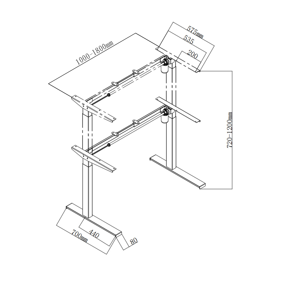 Rysunek techniczny stelaża biurkowego Spacetronik SPE-152B