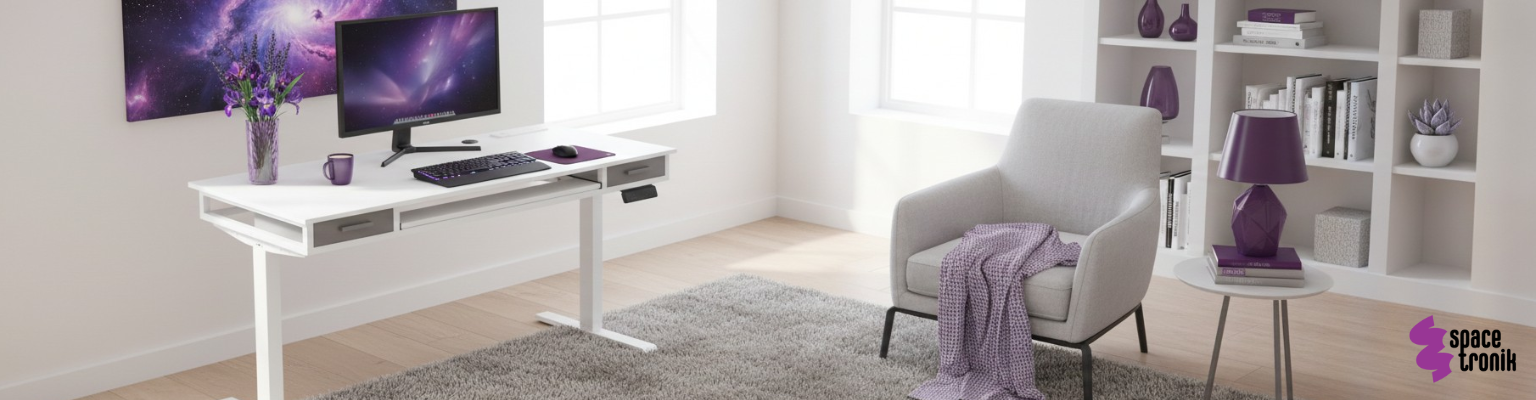 biurko stojące regulowane SPEF122WW_120_60 120x60 białe regulacja wysokości 81-126 cm szuflada soft-close półka na klawiaturę