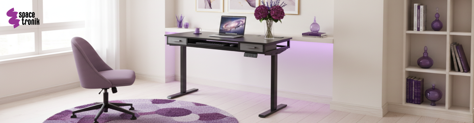 biurko stojące regulowane SPEF122BB 120x60 czarne regulacja wysokości 81-126 cm szuflada soft-close półka na klawiaturę