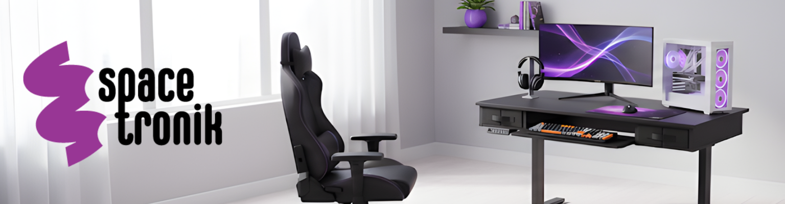 biurko stojące regulowane SPEF122BB 120x60 czarne regulacja wysokości 81-126 cm szuflada soft-close półka na klawiaturę