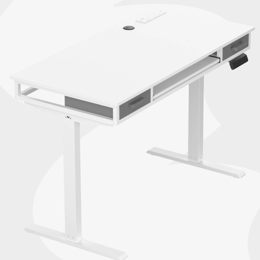 biurko stojące SPEF122WW_120_60 120x60 białe regulacja wysokości szuflada soft-close półka na klawiaturę