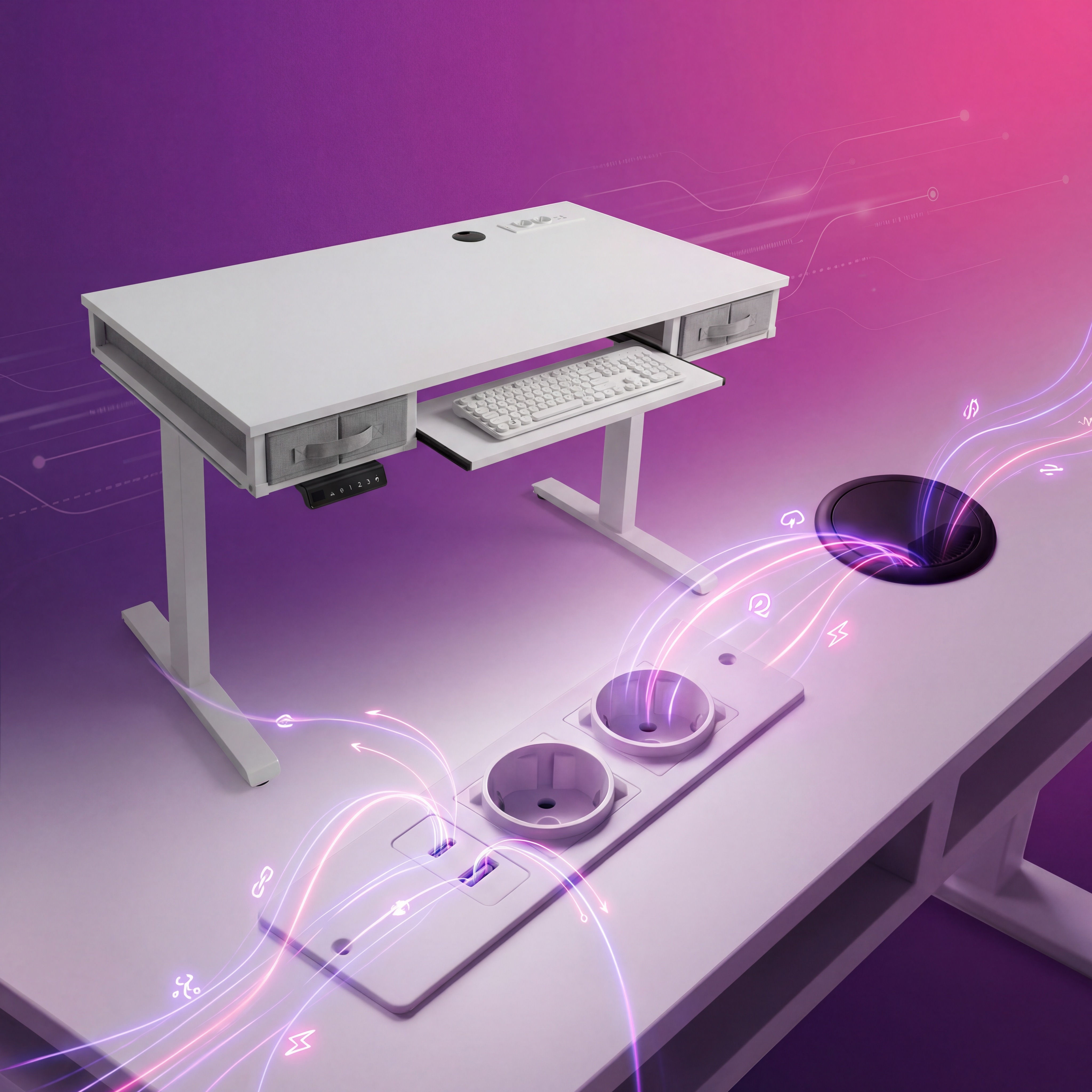 Biurko regulowane z gniazdem blatowym i ładwarką usb.